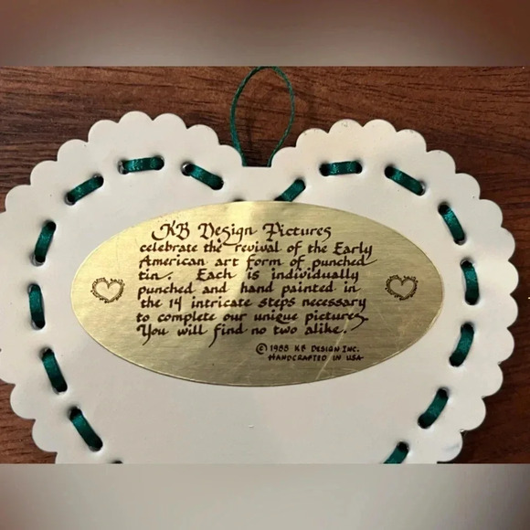 Vintage 80s Heart Apple Hanging Tin Punch Handcrafted • Teacher Gift • Ornament - Picture 2 of 2